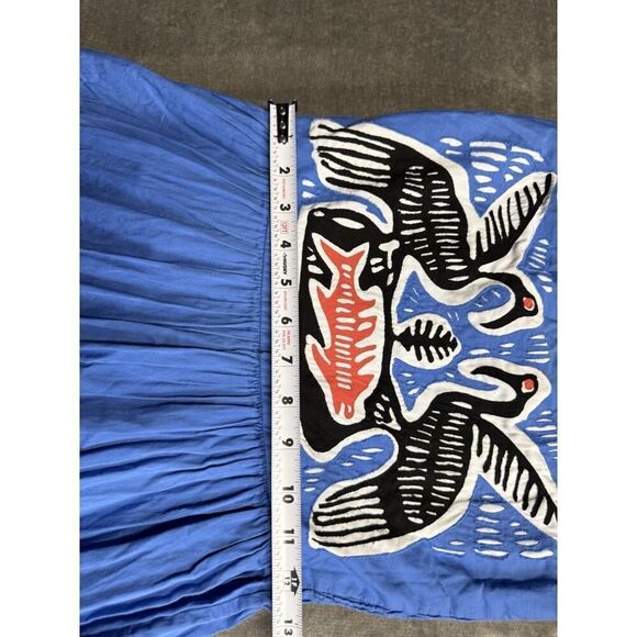 Carolina K KunaβMaxi Dress Blue Boho Tiered Embroidered Bird print Small - Picture 10 of 14